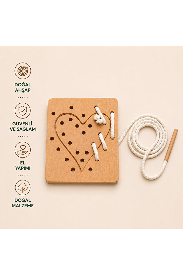 Montessori Puzzle Stringing Set Heart | Wooden Double Rope Threading Game | Problem Solving and Fine Motor Daily Life Material | Wooden Toy