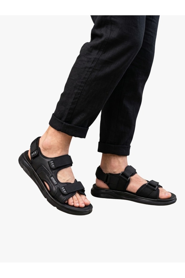 Men's Outdoor Sandals with Velcro, Anatomical Stitching, Comfortable Sole, Daily Summer Trekking Black Sandals 2805