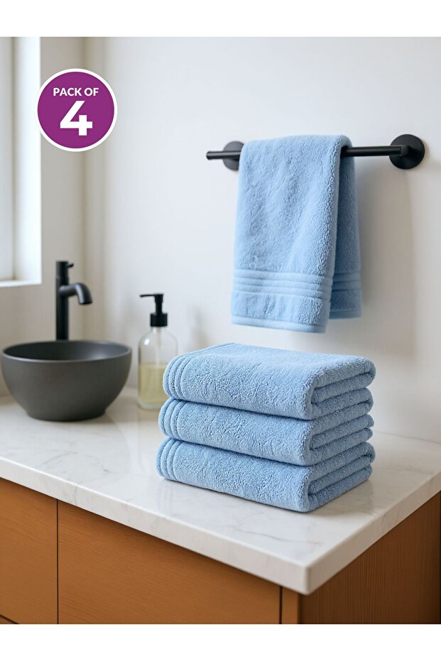 Pack of 4 Hand Towels 50x90 cm – 330 GSM Microfiber, Soft, Absorbent & Quick Dry Towels