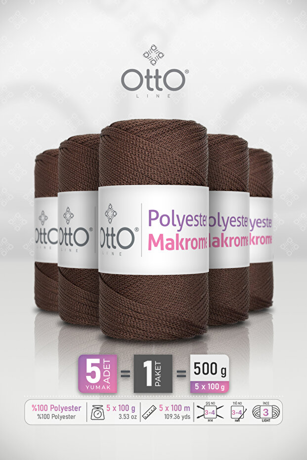 Polyester Makrome • Brown • 5-Pack × 100 Gr / 100 m • 2 mm • Supla, Bag, Accessory Cord