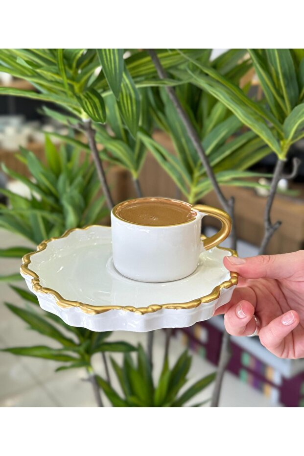 6-Piece Arges Special Series Coffee Cup with Presentation Plate White