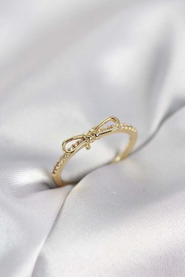 Bow Model Zircon Stone Gold Color Women's Ring