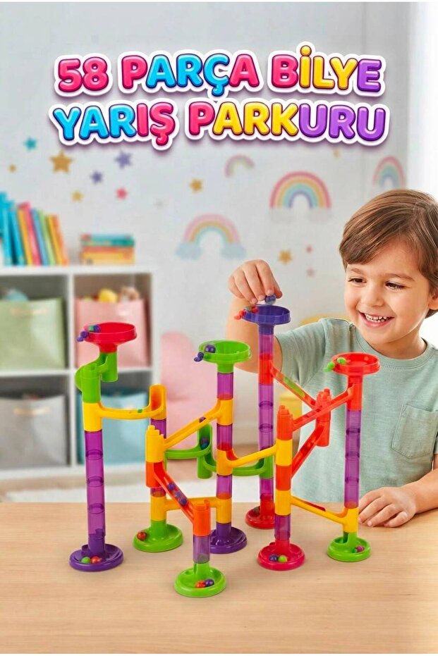 Creative Educational and Fun Toy Tower Set with Marbles and Marbles Slide, 58 Pieces