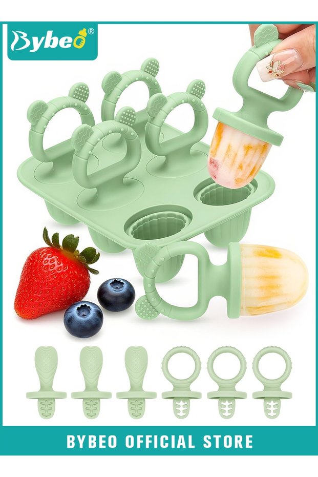 Silicone Baby Popsicle Molds with Sticks, Mini Ice Molds for Babies, Breastmilk Popsicle Molds for Teething Relief, 6-Cavity Frozen Food Feeder Tray for Toddlers, Reusable Popsicle Maker for Feeding S