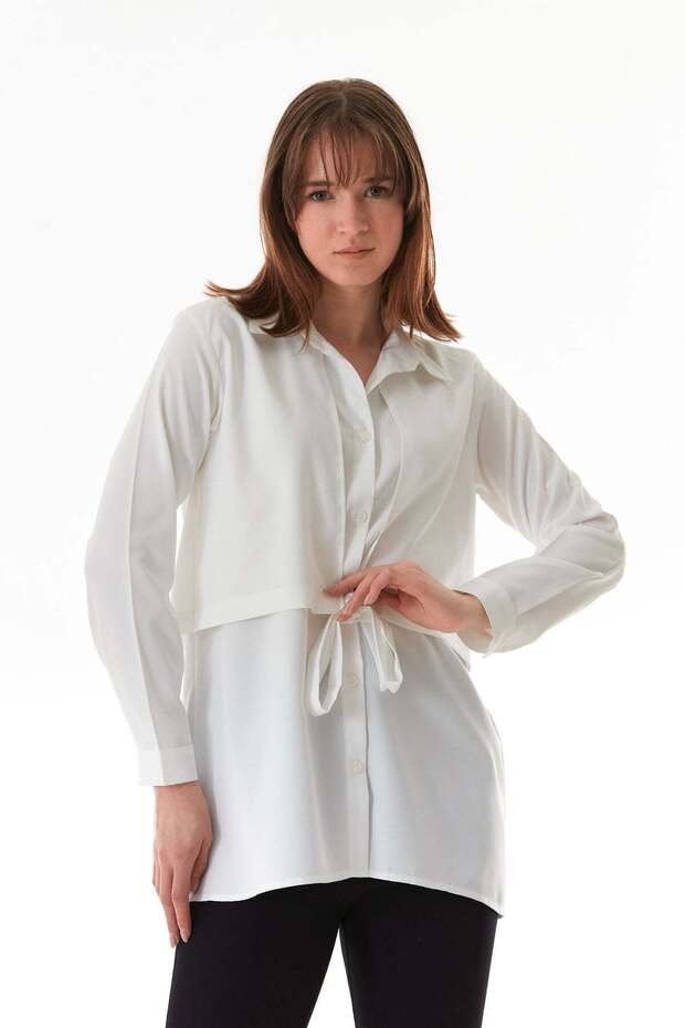Buttoned Tie Front Shirt