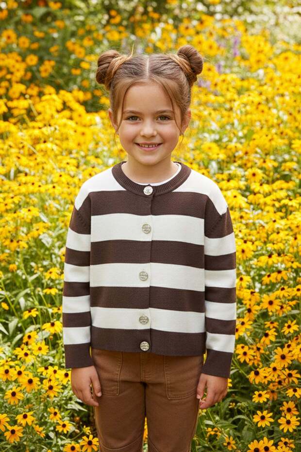 Striped Buttoned Girls' Knit Cardigan