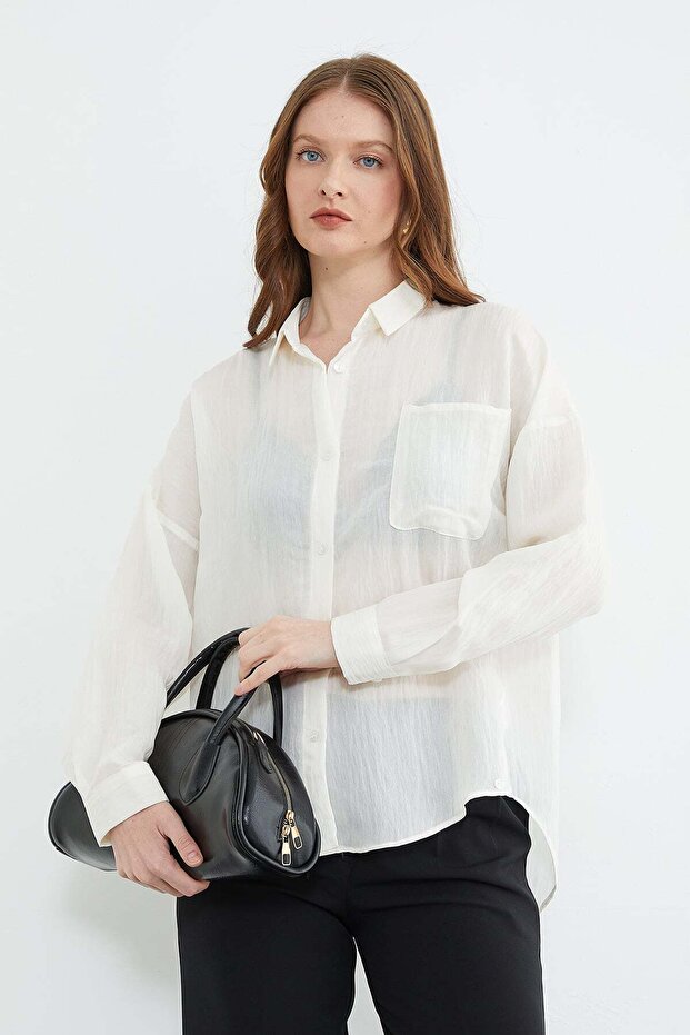 Tek Pocketed Cross Buttoned Oversized Shirt