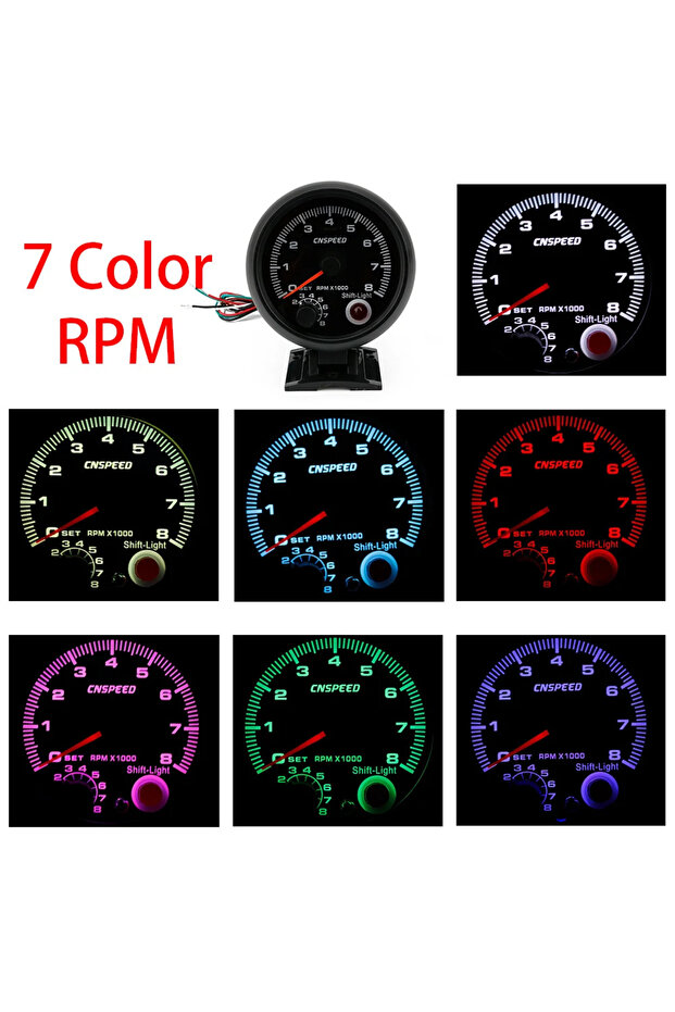 7 Color light 12V Tachometer Gauge 3.75'' Car Universal Black Tachometer Gauge 7color Inter Shift Li