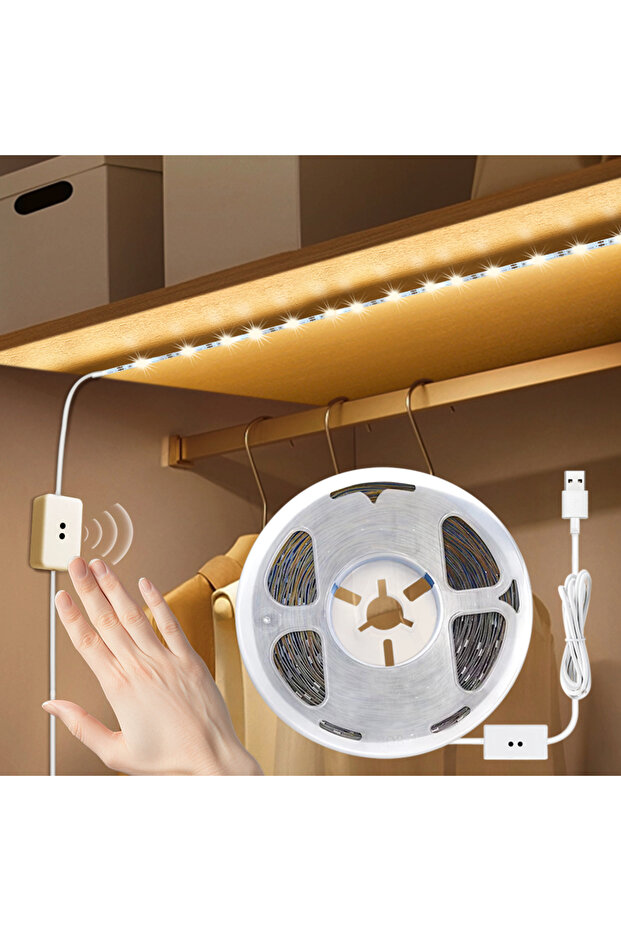 5m LED أبيض دافئ تحت خزانة الضوء 1M-10M 5V USB LED شريط مع يد مسح مستشعر الحركة مفتاح K
