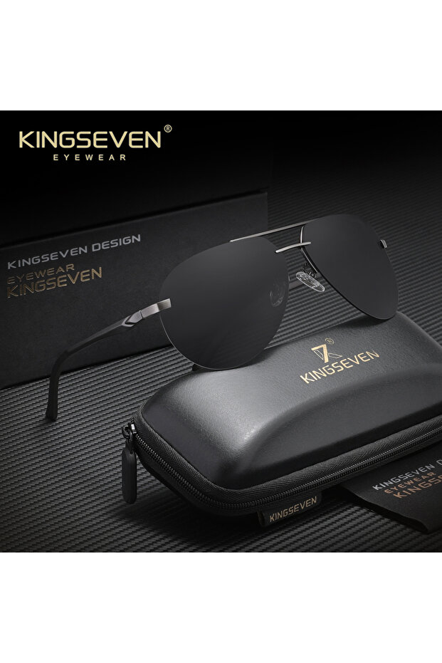 Gun Gray KINGSEVEN Rimless Frame Polarized UV400 Sunglasses Pilot Aluminum Magnesium Frame For Men O