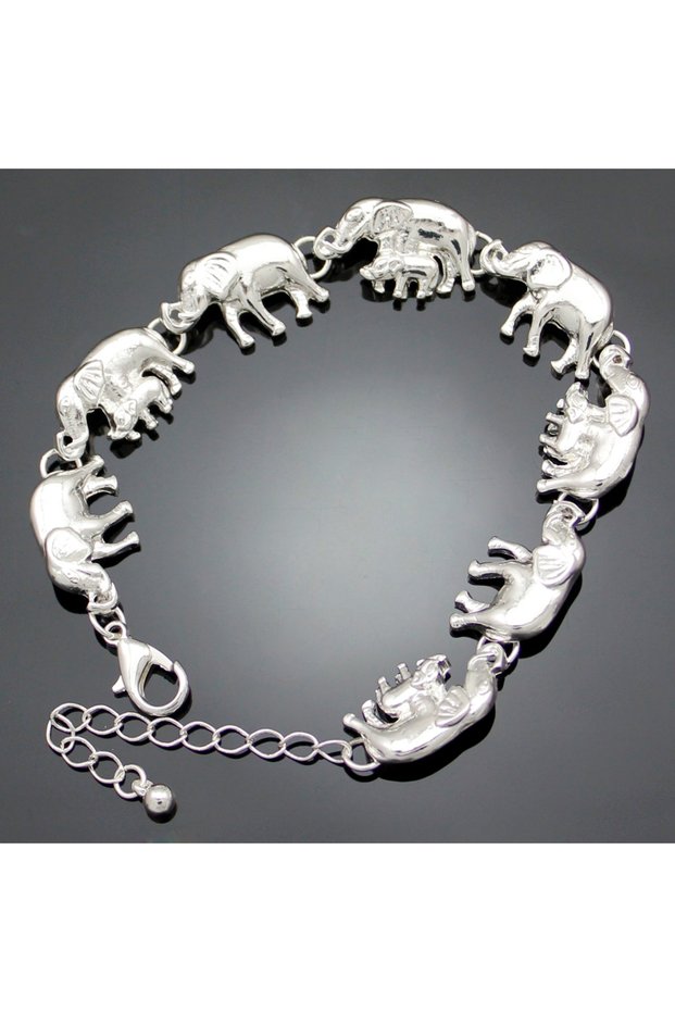 24cm Elephant Silver Cat Pendant Charm Chain Link Bracelets For Women Cowgirl Cuff Bangles Fashion J