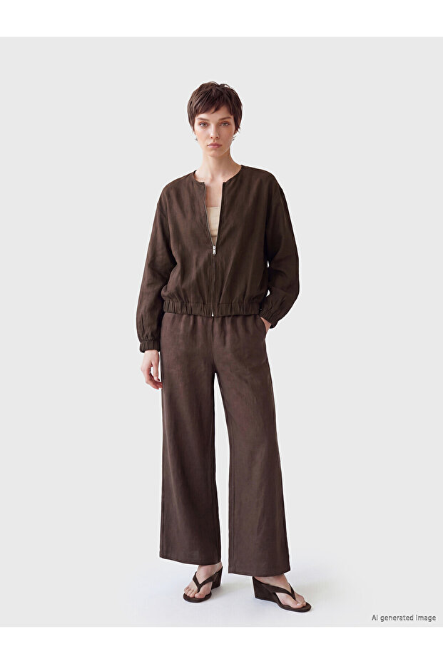 Nevavm Women's 100% Linen Jacket with Oval Collar