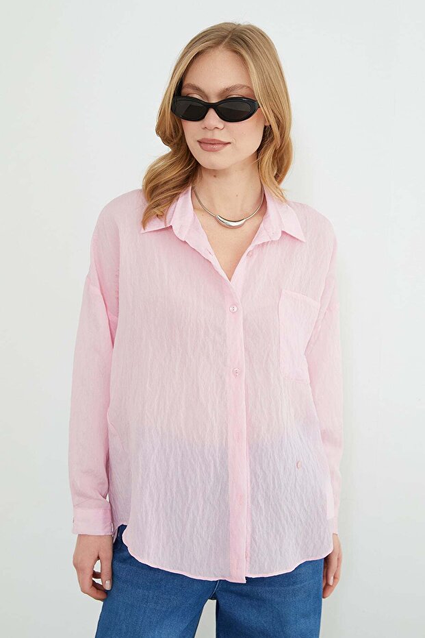 Tek Pocketed Cross Buttoned Oversized Shirt