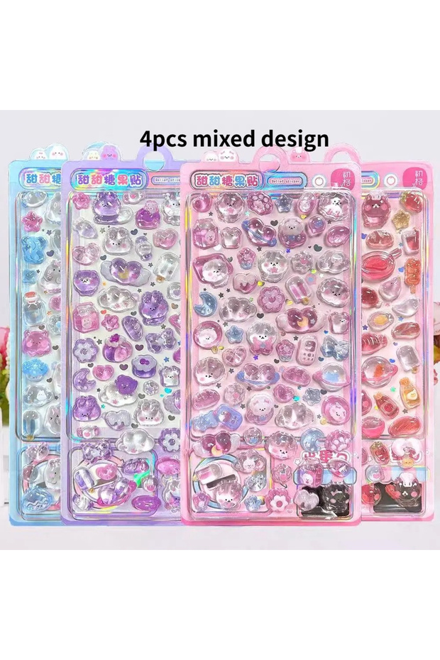 4pcs mixed design 1/4pcs Kawaii 3D Relief Drop Dessert and Food Series Sticker Cute DIY Laptop Water