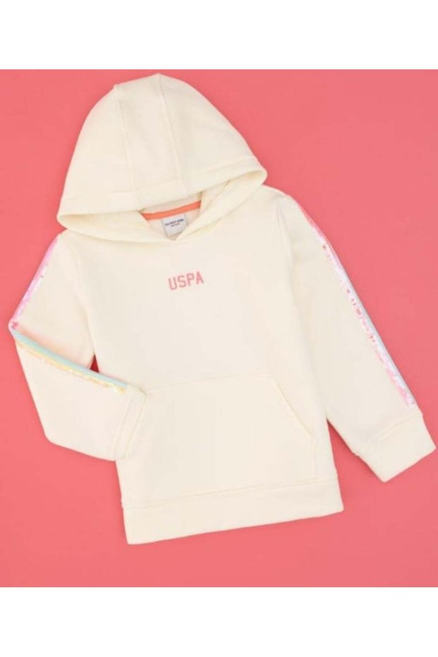 Girl's Sequined Hooded Sweatshirt with Sleeves 4-12 Years Old İnci̇