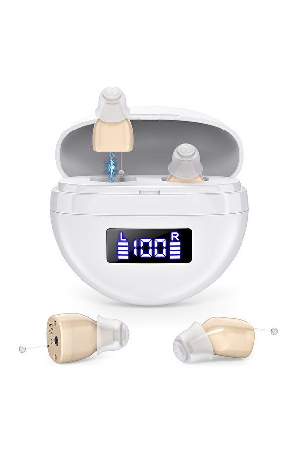 Brown Portable Rechargeable HearingHeadphones for Adults with Magnetic Charging and Adjustable Low N
