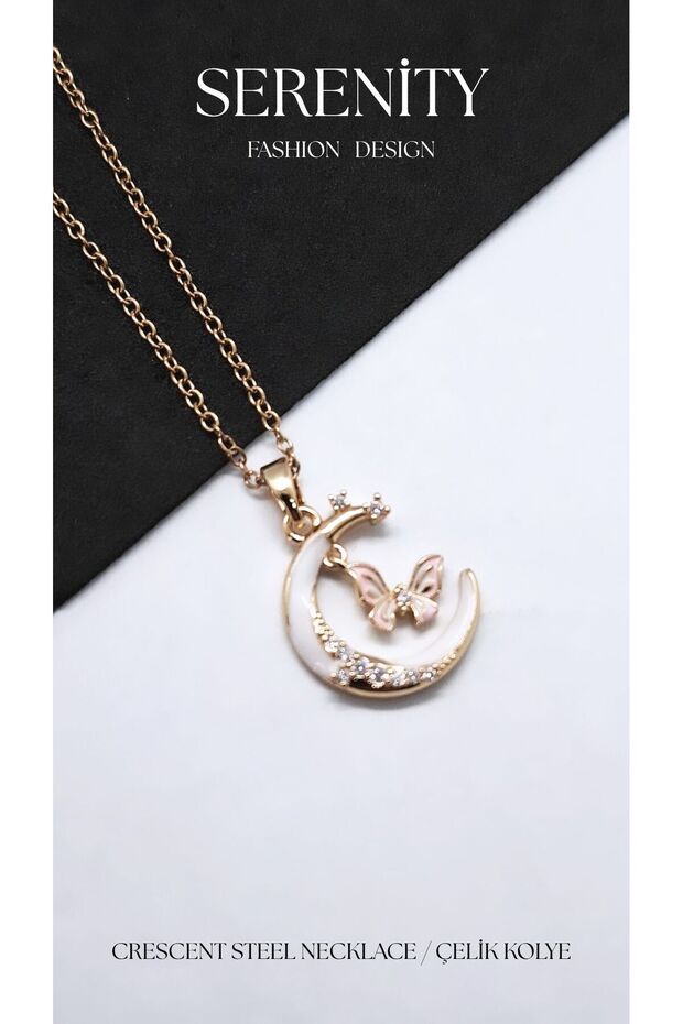 Butterfly Crescent Figure Steel Necklace
