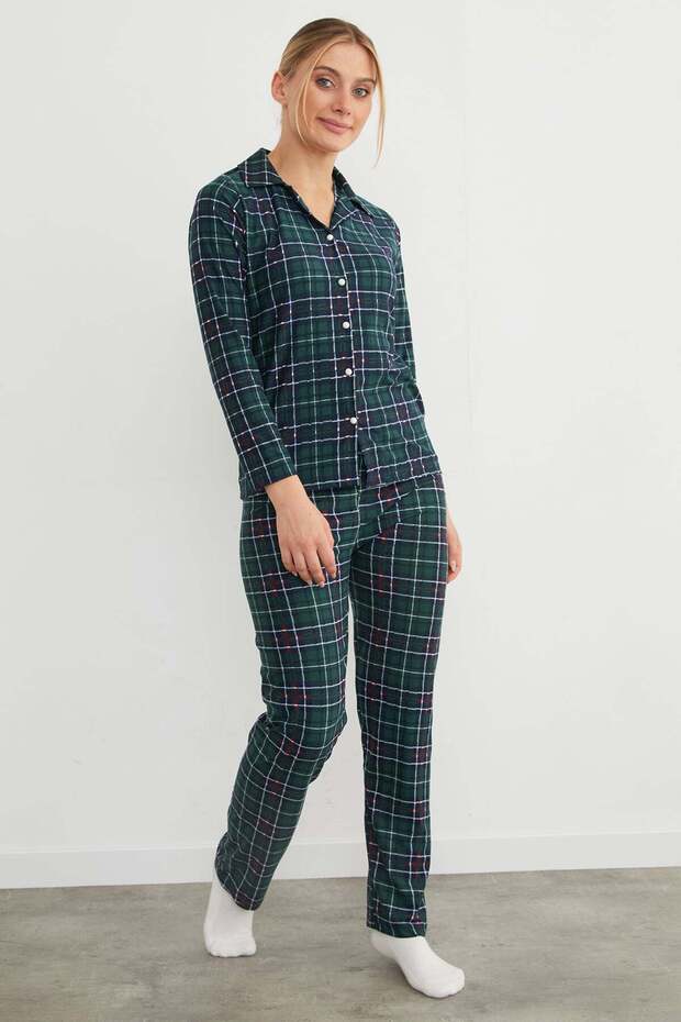 Plaid Patterned Suede Pajama Set