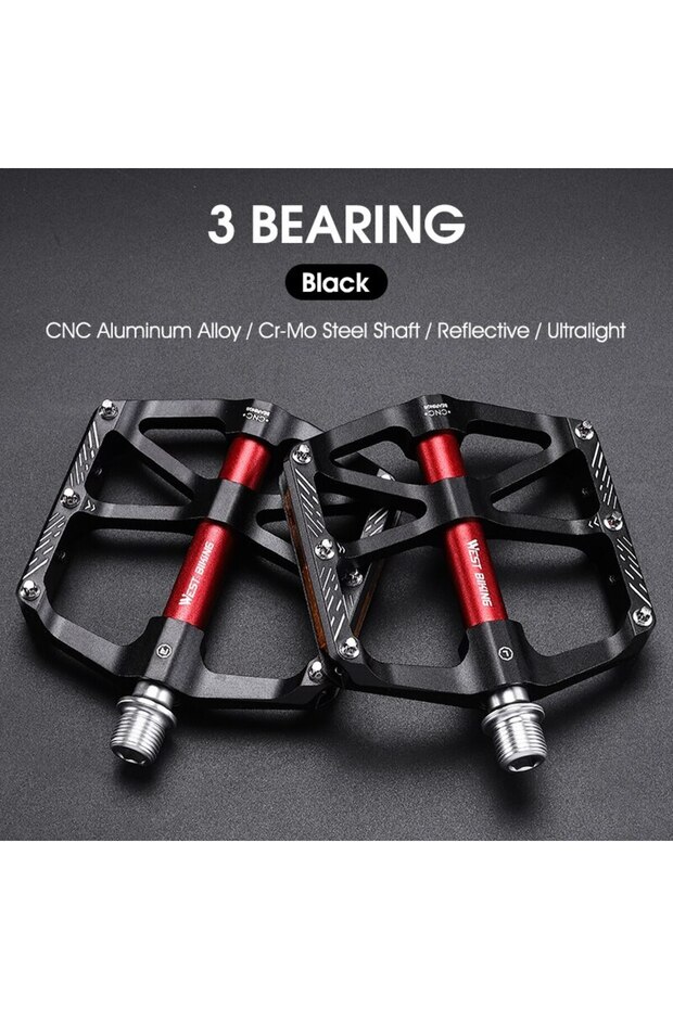 Black WEST BIKING CNC 3 Bearing Bicycle Pedals Ultralight BMX MTB Road Bike Pedals Non-slip Aluminum