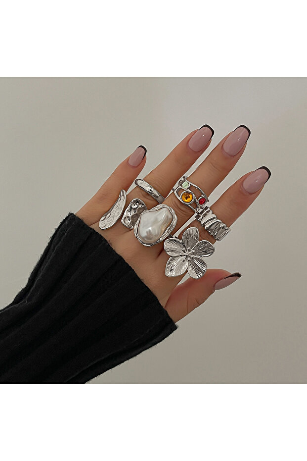 Silver Color Ingemark 2025 New Irregular Exaggerated Metal Flower Open Rings Women Elegant Baroque I