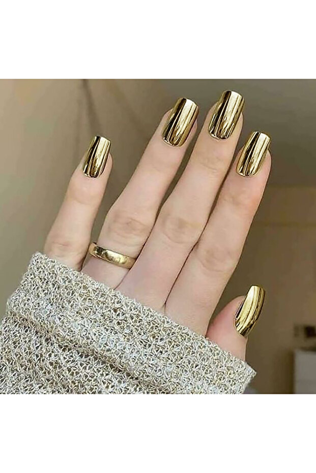 Golden 24pcs/set Short Fake Nails Metallic Red Black Rose Green Blue Silver Golden Square Tips Mirro