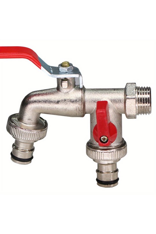 1Pc Red faucet Classic Dual-Outlet Garden Faucet - Zinc Alloy, 1/2" Connection, Rust-Proof & Anti-Fr