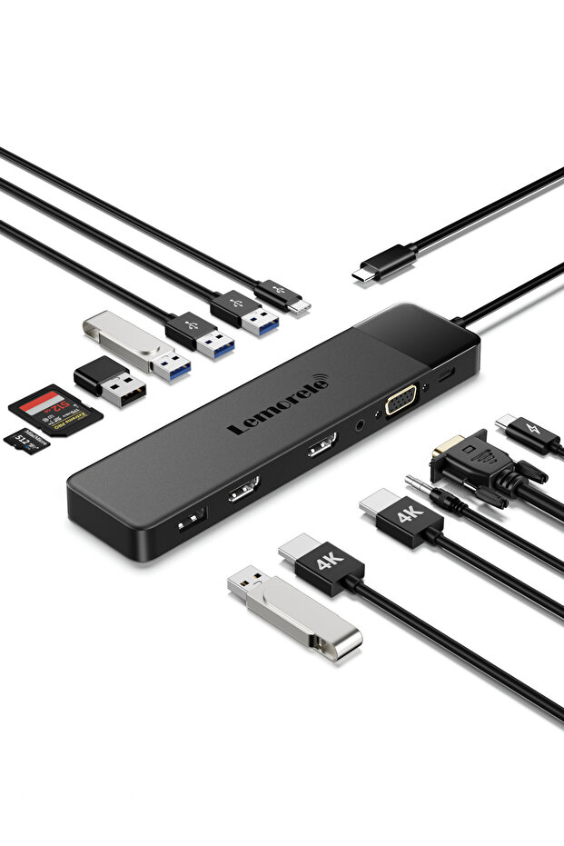 13 in 1 Lemorele USB C HUB 13-in-1 Docking Station 4K 30Hz HDMI USB 3.0 PD 100W RJ45 VGA SD/TF USB S