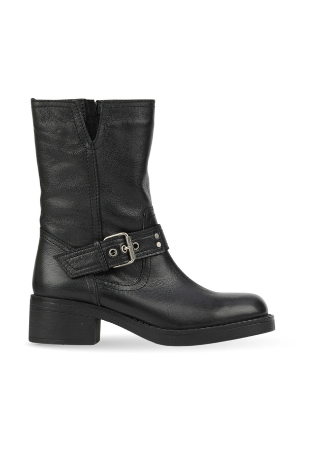 Black Leather Women's Heeled Boots