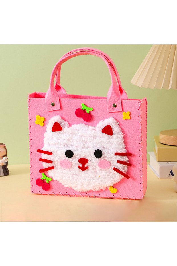 Cat DIY Felt Animal Bag Craft Set Beginners Handmade Craft Art Toys for Kids Girl Sewing Craft Kit M