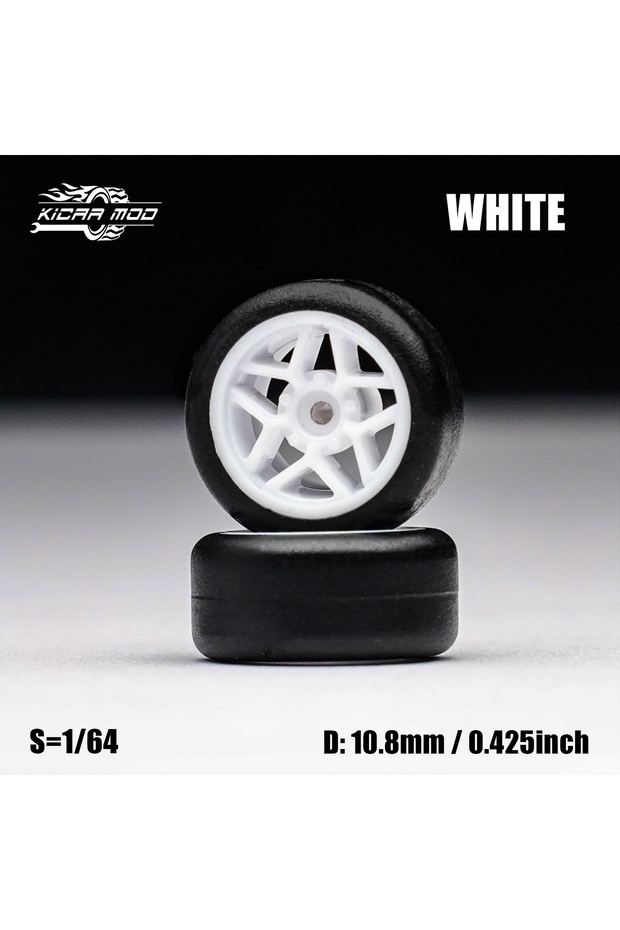 MMW114 1/64 Model Car White Wheels with Fixed Tires Comes with Rivets for Diecast Model Refitting..