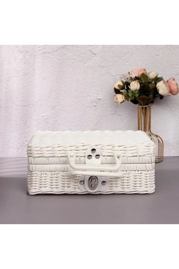 White Rattan-like Finishing Box Woven Rattan Basket Retro Storage Box Decorative Props Suitcase with