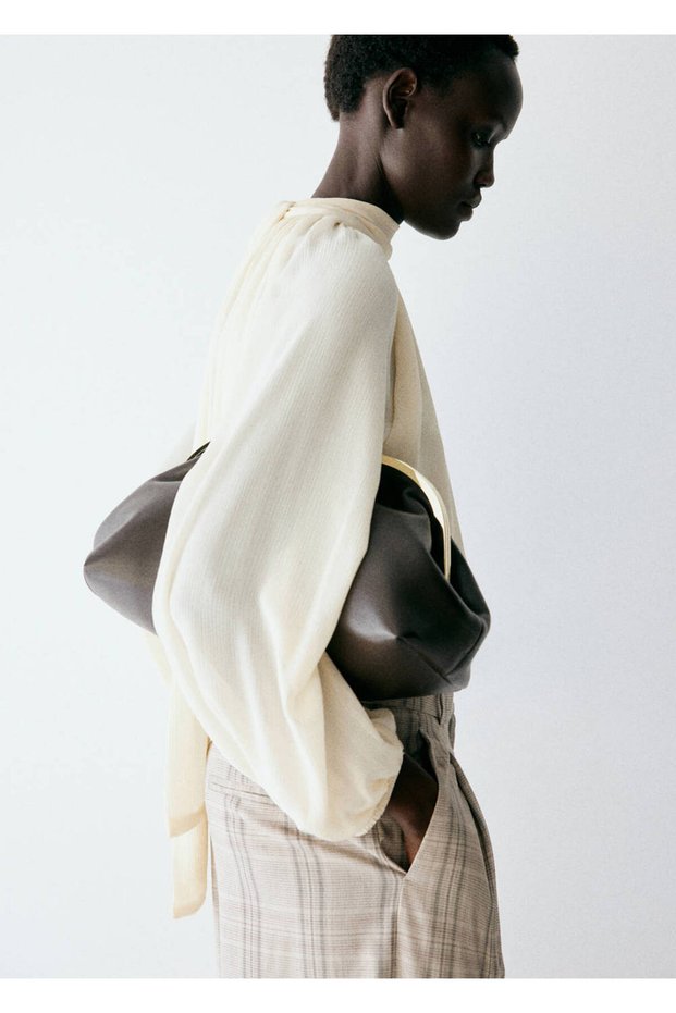 High-neck gathered blouse