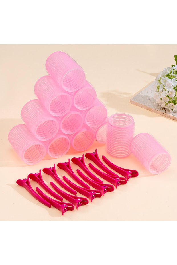 D pink 24pcs/Set Self Grip Hair Rollers No Heat Hair Clip Curlers Heatless Curls Hair Bangs Volume S