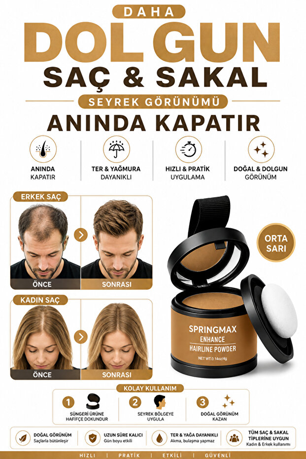 New Generation Hair Volumizing Hair Concealer Medium Blonde Dye Powder | For Sparse Beards | Dip Paint Effect White Concealer Is Water-Resistant