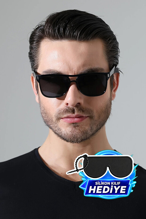 Men's Black Frame Black Glass Sunglasses