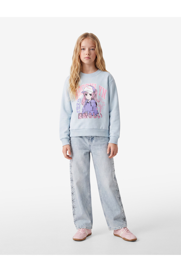 Cotton Long Sleeve Crew Neck Printed Hooded Sweatshirt