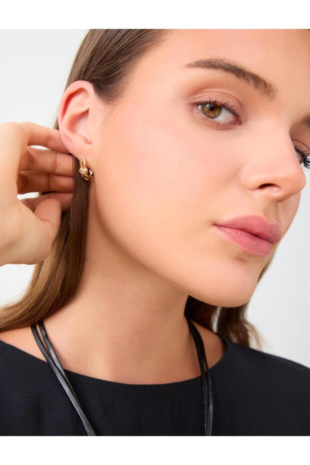 Gold Color Knot Detailed Stone Hoop Earrings