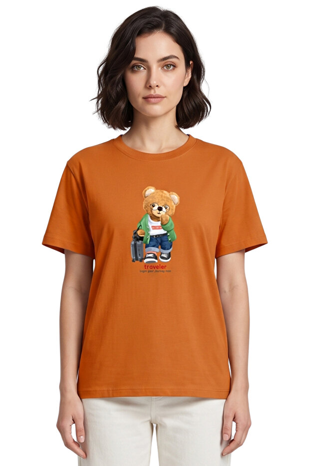 Unisex Traveler Teddy Bear Printed 100% Cotton Premium Design T-Shirt