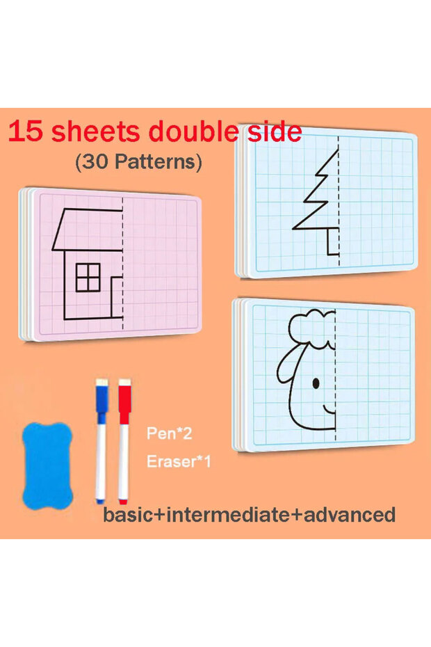 15sheets with 2pens 30 page children's grid symmetrical drawing toy focuses on fine motor skills wri