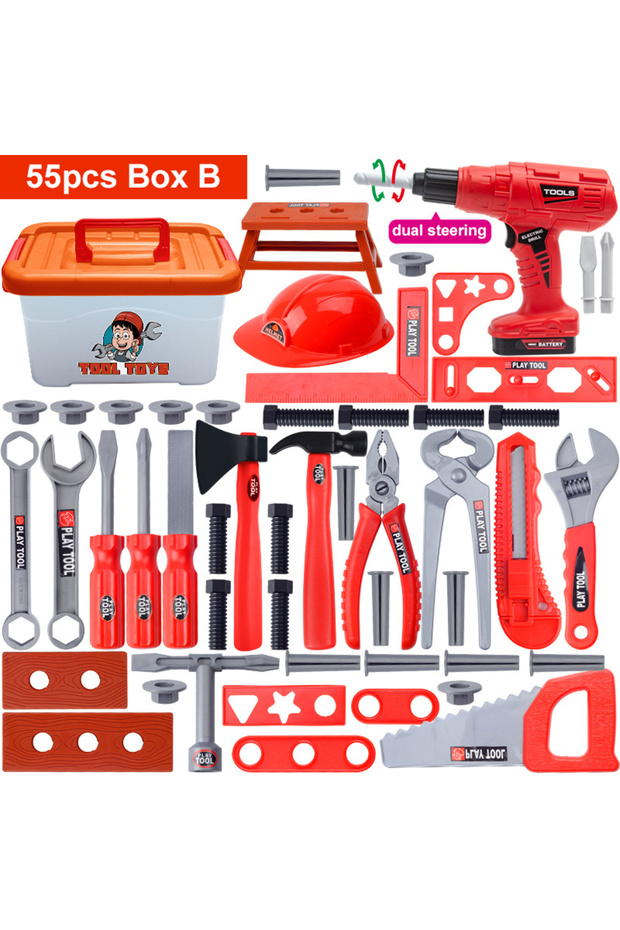 55pcs box B Children's Tool Set with Electric Toy Drill Kids Power Construction Toy Pretend Play Toy