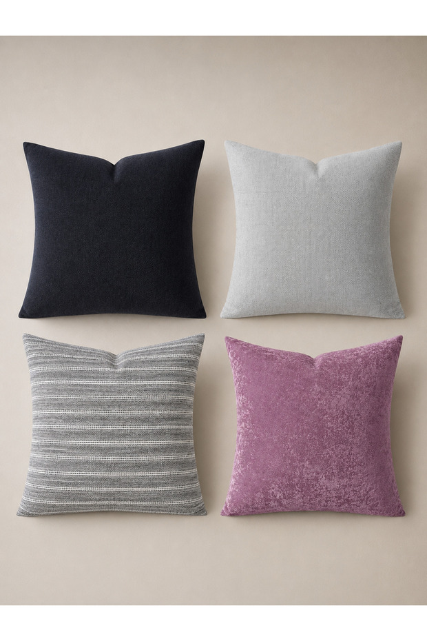 Mauve & Ash Linen Effect Combination 4-Piece Duvet Cover Set (Kr)