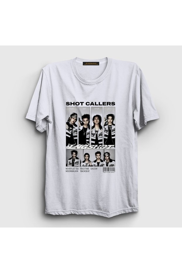 Unisex White Poster Shot Callers K-Pop Lngshot T-Shirt 613897Tt