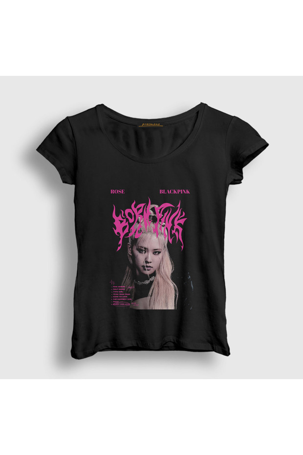 Women's Black Rose Born Pink Blackpink T-Shirt 589058Tt