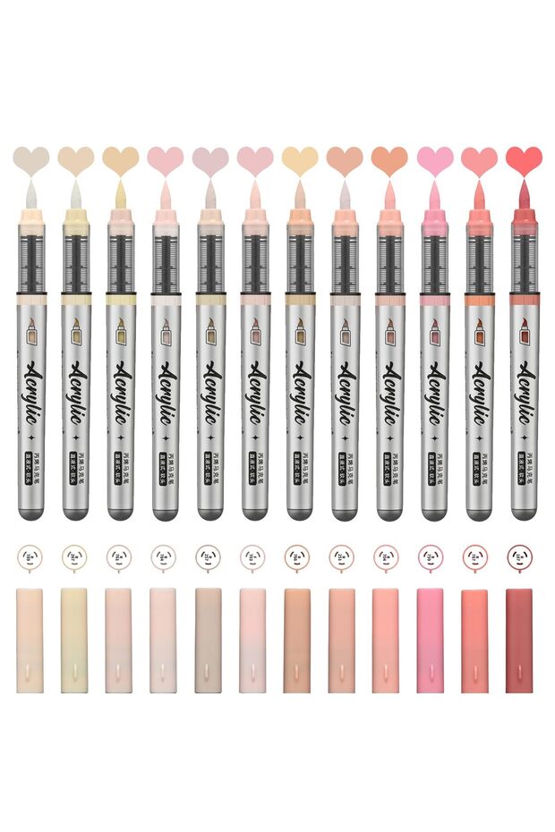 Flesh Tone Series Acrylic Paint Markers ,12 pcs Brush Tip Acrylic Paint Pens Set with 9 Professional