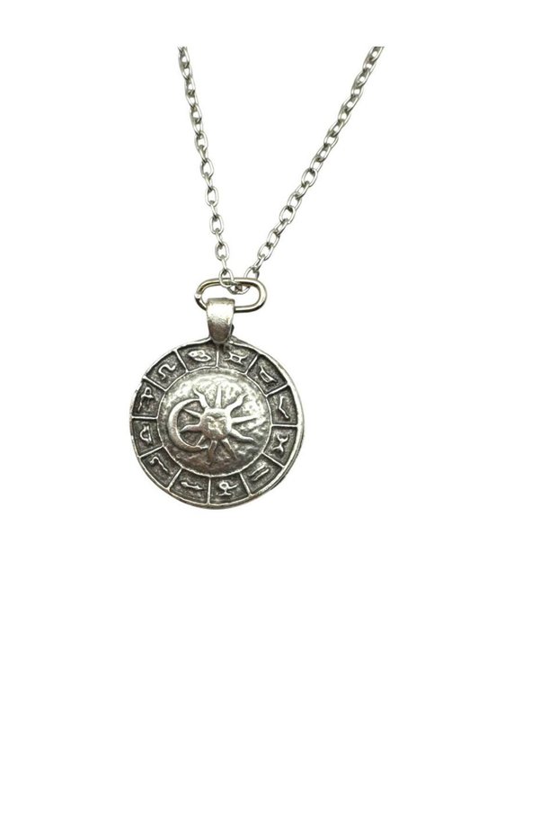 12 Zodiac Signs Unisex Necklace with Sun and Moon Figures – Astrology and Mystical Design