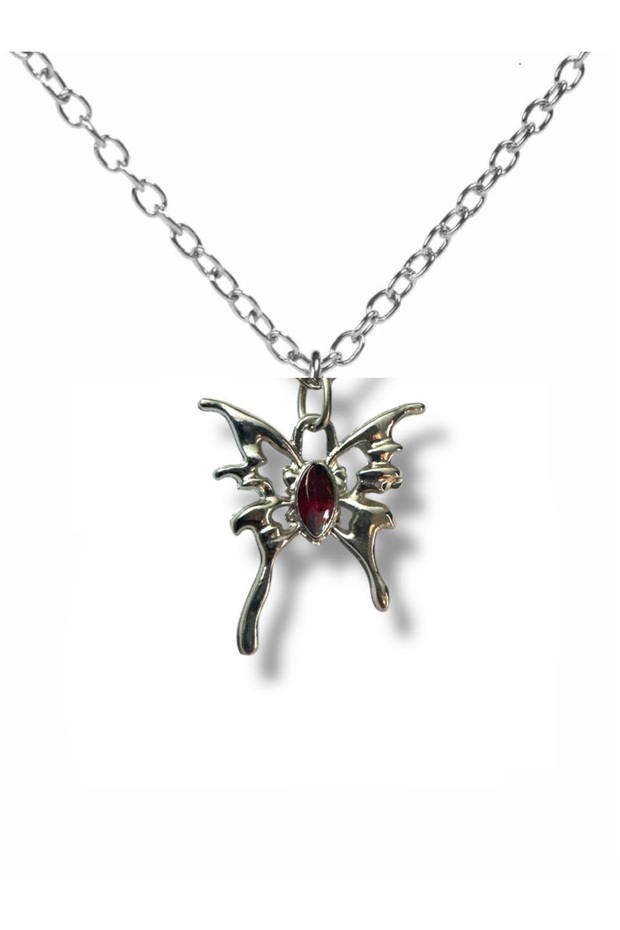 Red Enamel Butterfly Gothic Unisex Necklace – 60 cm Chain, Rebellious and Elegant Design