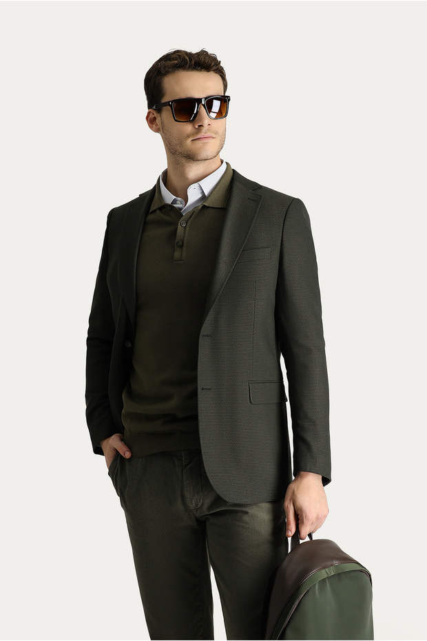 6 Drop Regular Fit Standard Cut Wool Classic Patterned Jacket