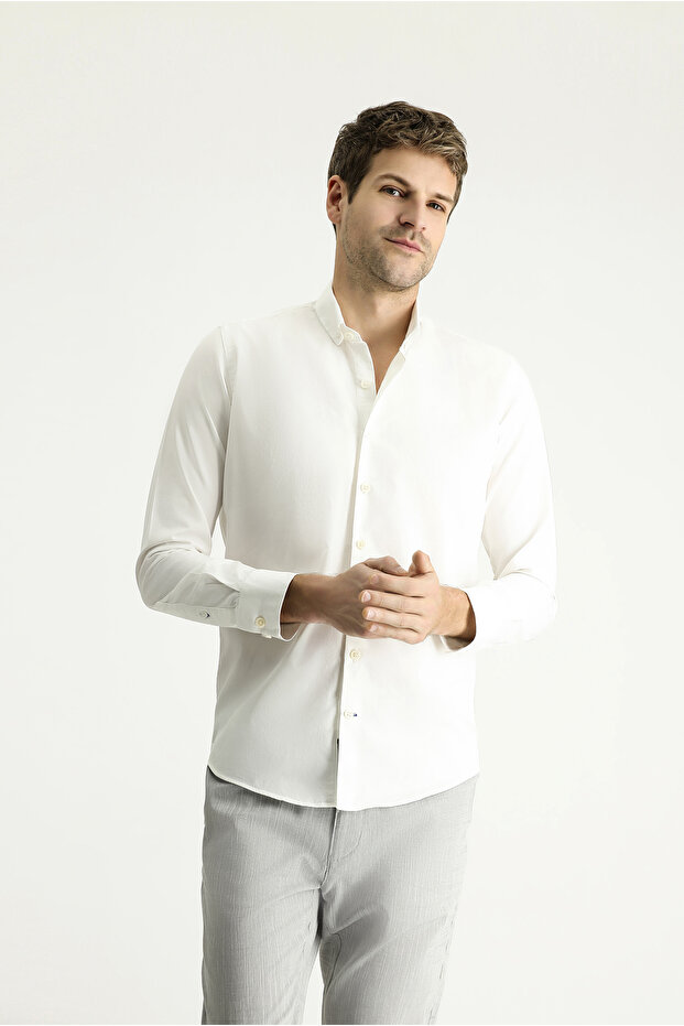 Long Sleeve Slim Fit Slim Fit Twill Cotton Button Collar Shirt