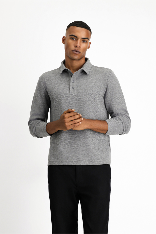 Polo Neck Slim Fit Slim Fit Patterned Sweatshirt