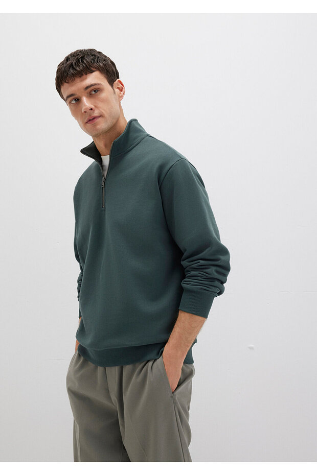 Semi-Zip Green Basic Sweatshirt 0S10419-71598